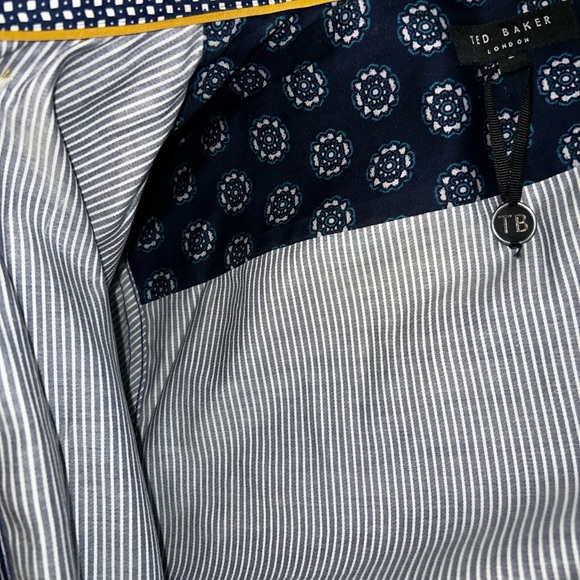 Ted Baker London Men's Navy Striped Contrast Cuff Button Down Shirt - Picture 5 of 8